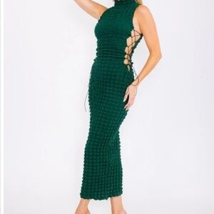 NWOT Elegant Forest Green Textured Puff Dress